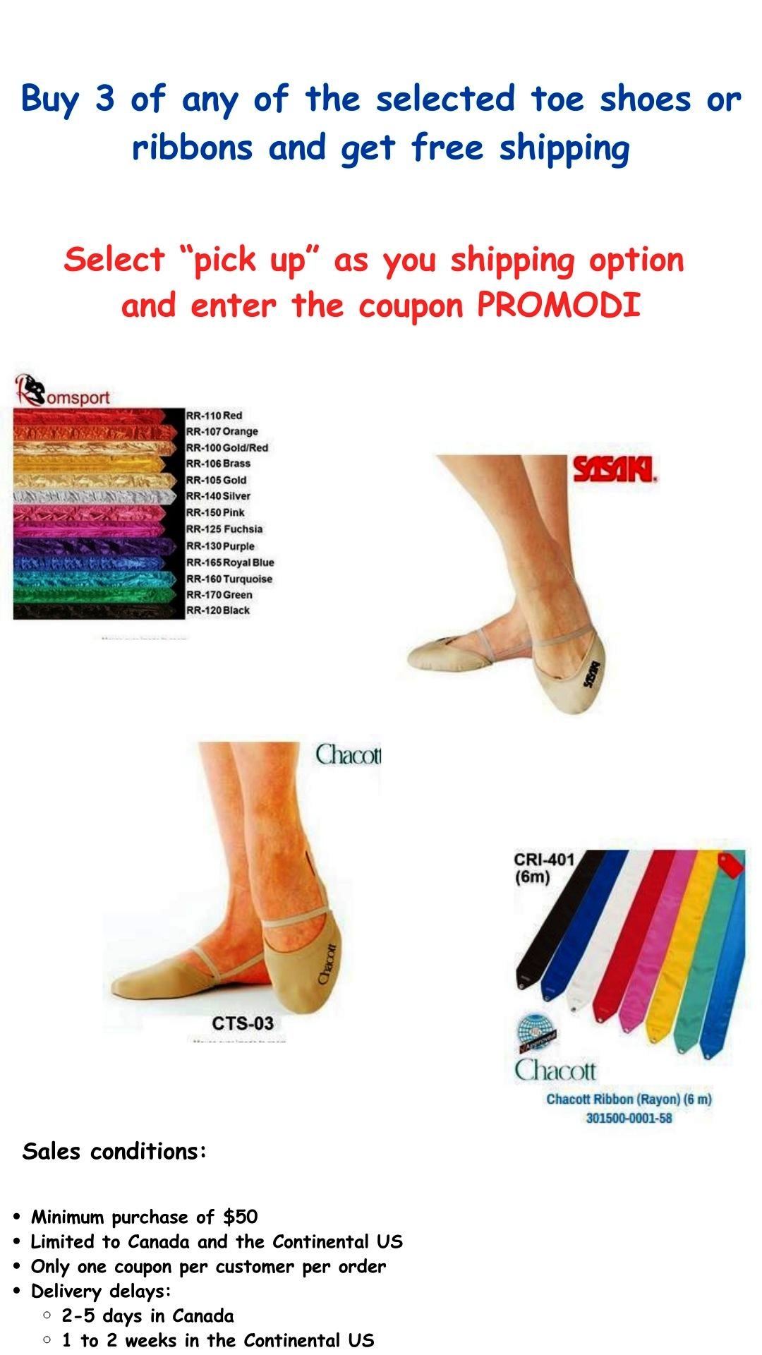 Toe shoes and Ribbon Free Shipping PromotionEN